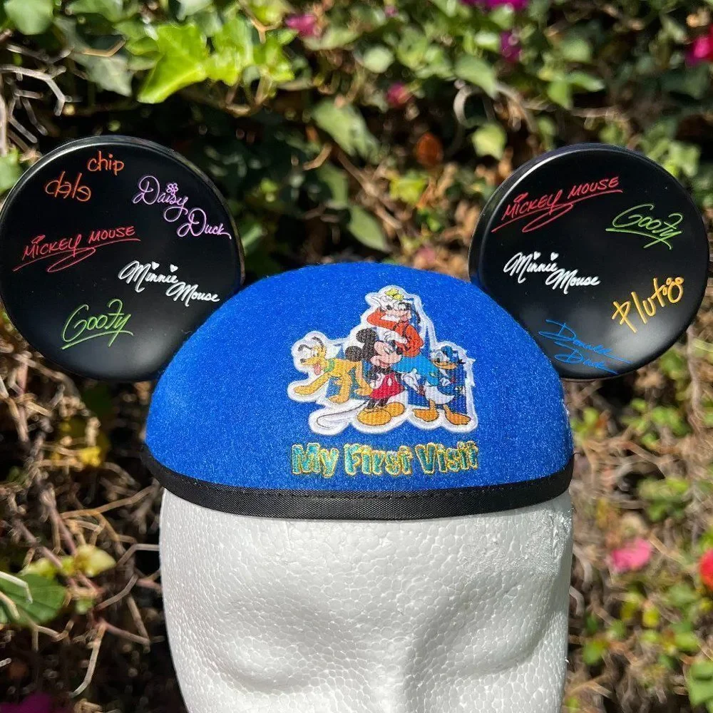 Disney World My First Visit Blue Felt With Black Plastic Ear Hat Teen Adult Osfm